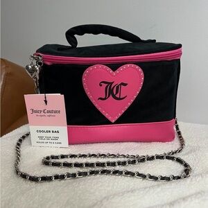 Juicy Couture Cooler Bag Black with pink heart lunch bag NWT shoulder bag